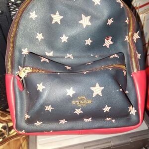 Coach Navy and Red Star Backpack
